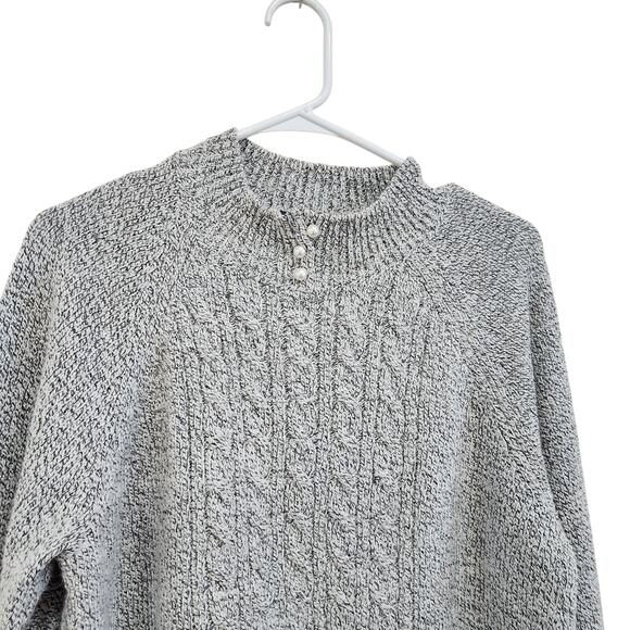 Karen Scott Marled Button Neck Cable Knit Sweater Pullover Gray Size Medium - Picture 5 of 5